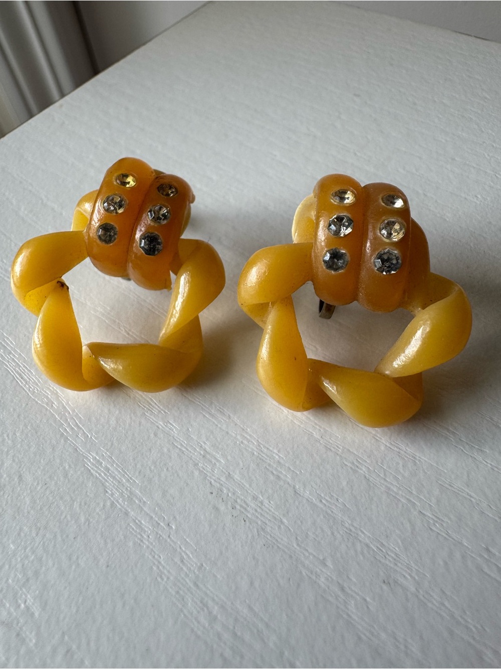 Antique 1930s Butterscotch Celluloid Art Deco Screw-Back Earrings